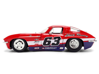1963 Chevrolet Corvette Stingray #63 "Chevy Racing" Red with White and Blue Stripes "Bigtime Muscle" Series 1/24 Diecast Model Car by Jada <h2>1963 Jada</h2> <p>High-quality perfect for collectors ent