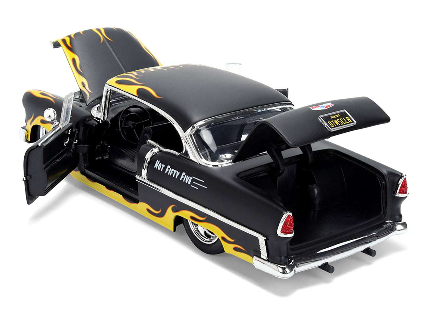 1955 Chevrolet Bel Air "BTM Social Club" Matt Black with Flames "Bigtime Muscle" Series 1/24 Diecast Model Car by Jada <h2>1955 Jada</h2> <p>High-quality perfect for collectors and enthusiasts. Featur