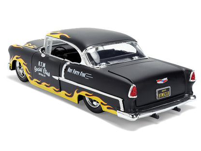 1955 Chevrolet Bel Air "BTM Social Club" Matt Black with Flames "Bigtime Muscle" Series 1/24 Diecast Model Car by Jada <h2>1955 Jada</h2> <p>High-quality perfect for collectors and enthusiasts. Featur
