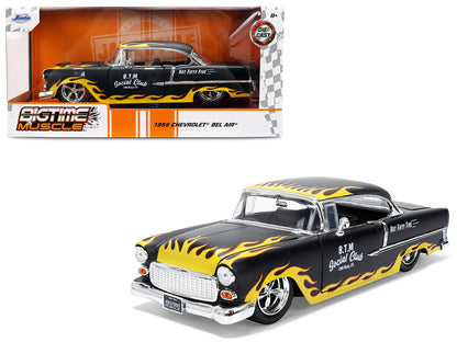 1955 Chevrolet Bel Air "BTM Social Club" Matt Black with Flames "Bigtime Muscle" Series 1/24 Diecast Model Car by Jada <h2>1955 Jada</h2> <p>High-quality perfect for collectors and enthusiasts. Featur