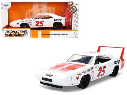 1969 Dodge Charger Daytona #25 White with Red Stripes "Bigtime Muscle" Series 1/24 Diecast Model Car by Jada <h2>1969 Jada</h2> <p>High-quality perfect for collectors and enthusiasts. Features detaile