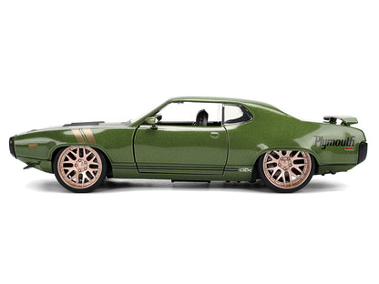 1972 Plymouth GTX Green Metallic with Matt Black Hood and Gold Stripes "Bigtime Muscle" Series 1/24 Diecast Model Car by Jada <h2>1972 Jada</h2> <p>High-quality perfect for collectors enthusiasts. Fea