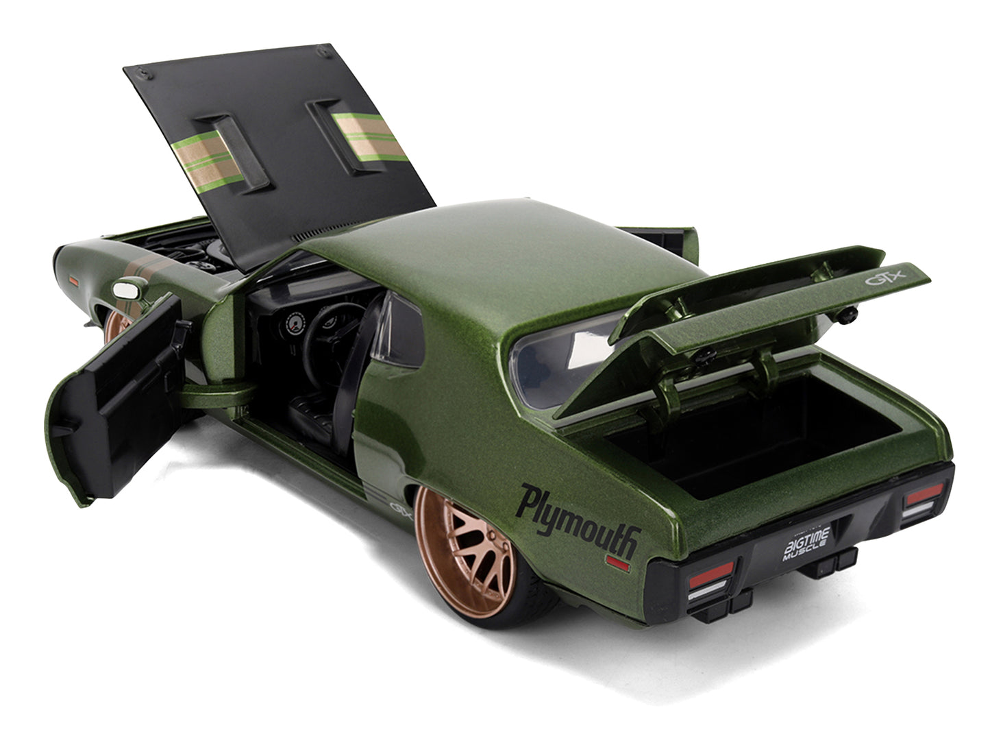 1972 Plymouth GTX Green Metallic with Matt Black Hood and Gold Stripes "Bigtime Muscle" Series 1/24 Diecast Model Car by Jada <h2>1972 Jada</h2> <p>High-quality perfect for collectors enthusiasts. Fea