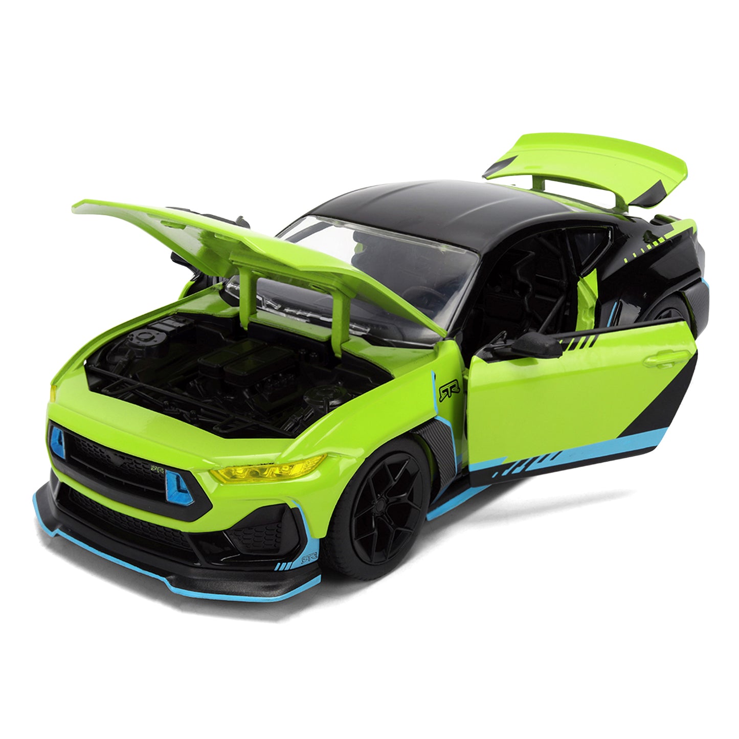 2026 Ford Mustang RTR Spec 5-D Lime Green with Black Top and Graphics "Hyper-Spec" Series 1/24 T&y Diecast Model Car by Jada