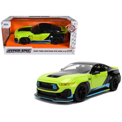 2026 Ford Mustang RTR Spec 5-D Lime Green with Black Top and Graphics "Hyper-Spec" Series 1/24 T&y Diecast Model Car by Jada