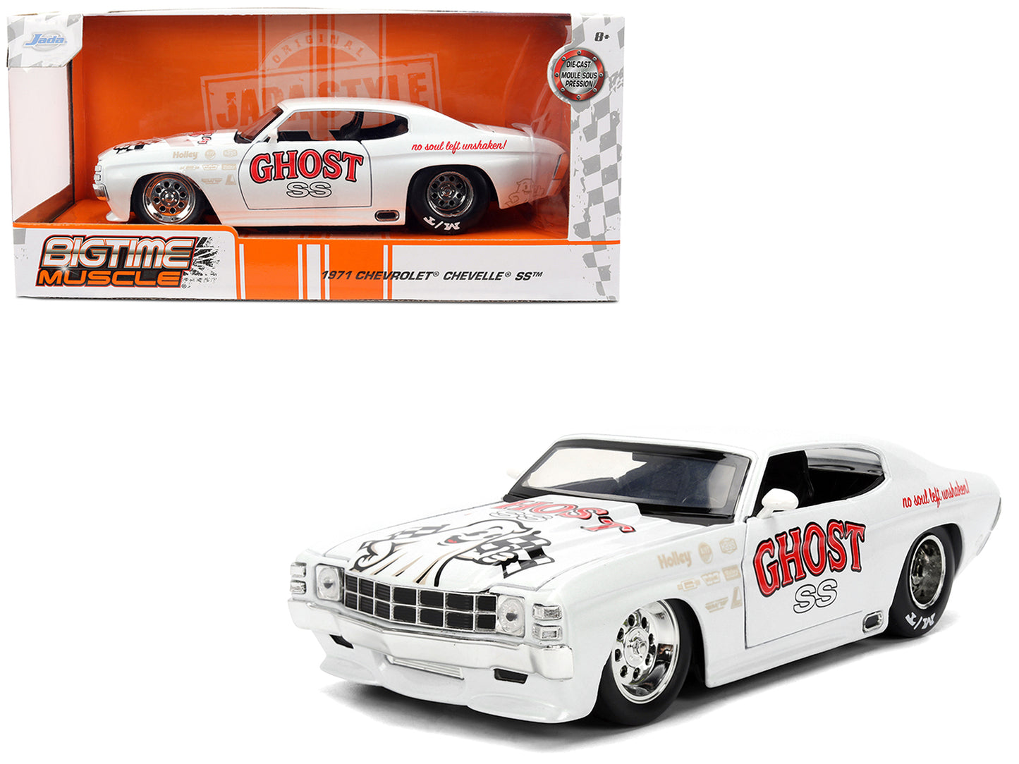 1971 Chevrolet Chevelle SS "Ghost SS" White with Graphics "Bigtime Muscle" Series 1/24 T&y Diecast Model Car by Jada