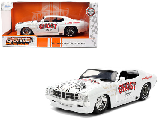 1971 Chevrolet Chevelle SS "Ghost SS" White with Graphics "Bigtime Muscle" Series 1/24 T&y Diecast Model Car by Jada