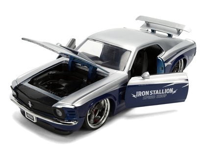 1970 Ford Mustang Boss 429 "Iron Stallion Speed Shop" Silver and Dark Blue Metallic "Bigtime Muscle" Series 1/24 T&y Diecast Model Car by Jada