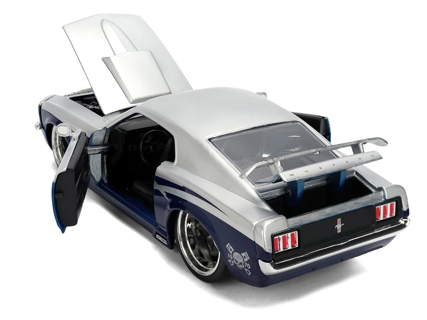 1970 Ford Mustang Boss 429 "Iron Stallion Speed Shop" Silver and Dark Blue Metallic "Bigtime Muscle" Series 1/24 T&y Diecast Model Car by Jada
