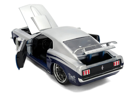 1970 Ford Mustang Boss 429 "Iron Stallion Speed Shop" Silver and Dark Blue Metallic "Bigtime Muscle" Series 1/24 T&y Diecast Model Car by Jada
