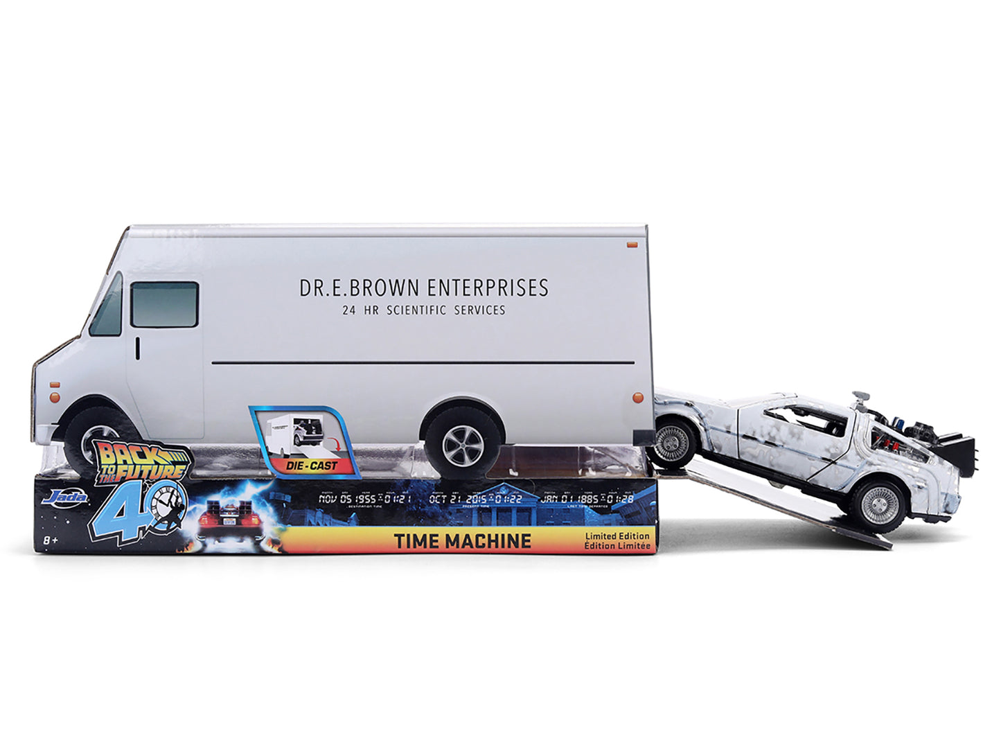 DMC DeLorean Time Machine Brushed Metal (Frost Version) "Back to the Future" (1985) Movie "40th Anniversary" Special Packaging "Hollywood Rides" Series 1/32 Diecast Model Car by Jada <h2>DMC Jada</h2>