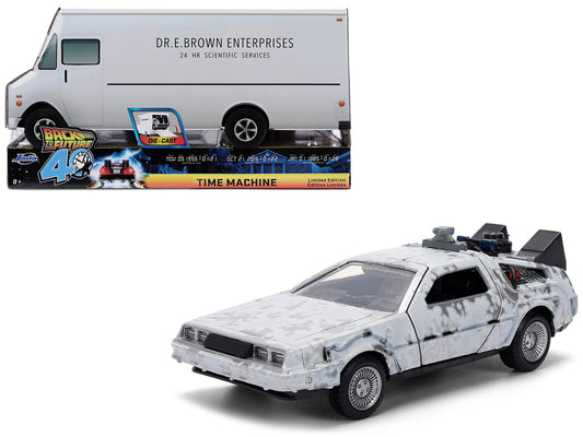DMC DeLorean Time Machine Brushed Metal (Frost Version) "Back to the Future" (1985) Movie "40th Anniversary" Special Packaging "Hollywood Rides" Series 1/32 T&y Diecast Model Car by Jada