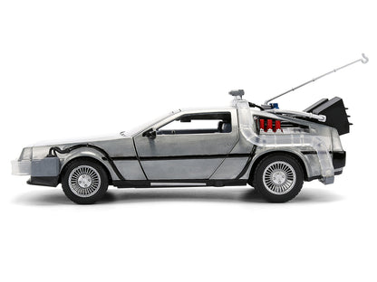 DeLorean Brushed Metal Time Machine with Lights "Back to the Future" (1985) Movie "40th Anniversary" Special Packaging "Hollywood Rides" Series 1/24 Diecast Model Car by Jada <h2>DeLorean Jada</h2> <p