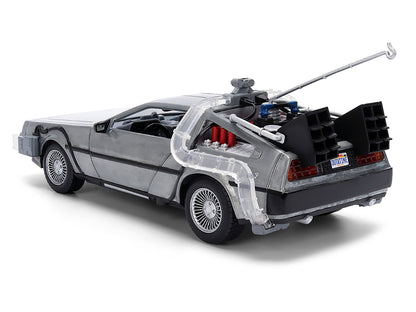DeLorean Brushed Metal Time Machine with Lights "Back to the Future" (1985) Movie "40th Anniversary" Special Packaging "Hollywood Rides" Series 1/24 Diecast Model Car by Jada <h2>DeLorean Jada</h2> <p