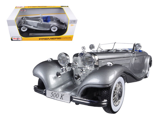 1936 Mercedes 500K Special Roadster Grey 1/18 Diecast Model Car - Maisto