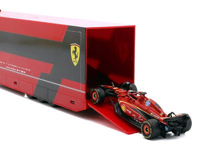 Iveco S-Way 570 Car Transporter Red and Ferrari SF-24 #16 Charles Leclerc Formula One F1 World Championship (2024) "Racing Hauler" Series 1/43 T&y Diecast Model Car by Bburago
