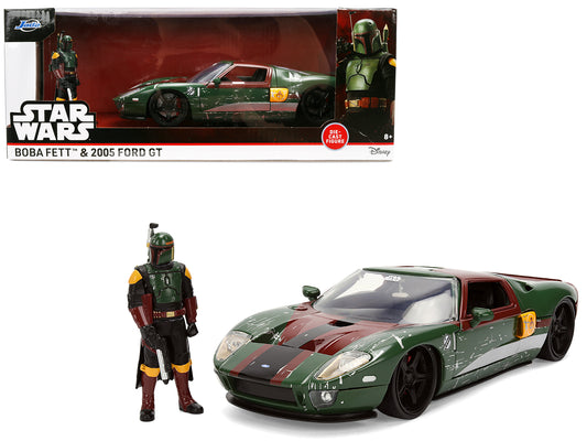 2005 Ford GT Green (Weathered) with Graphics and Boba Fett Figure "Star Wars" Franchise "Hollywood Rides" Series 1/24 Diecast Model Car by Jada <h2>2005 Jada</h2> <p>High-quality perfect for collector