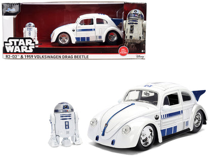 1959 Volkswagen Drag Beetle White with Graphics and R2-D2 Figure "Star Wars" Franchise "Hollywood Rides" Series 1/24 Diecast Model Car by Jada <h2>1959 Jada</h2> <p>High-quality perfect for collectors