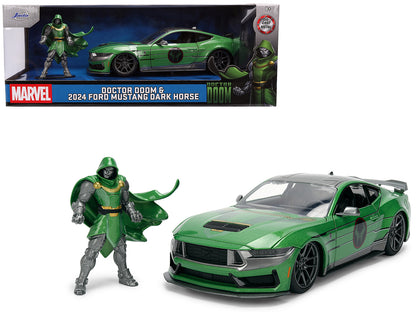 2024 Ford Mustang Dark Horse Green Metallic Gray 1/24 Scale Figure Set - Jada