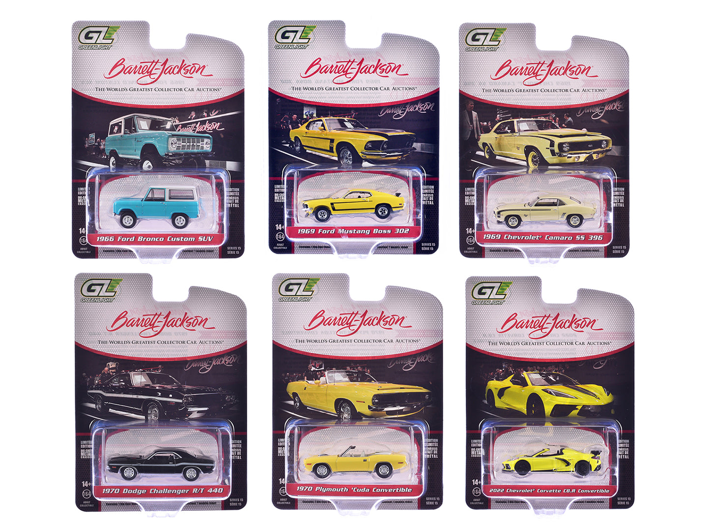 GreenLight "Barrett-Jackson" Series 15 Set of 6 Cars 1/64 Diecast Model by <h2>"Barrett-Jackson" Greenlight</h2> <p>High-quality car perfect for collectors and enthusiasts. Features detailed interior