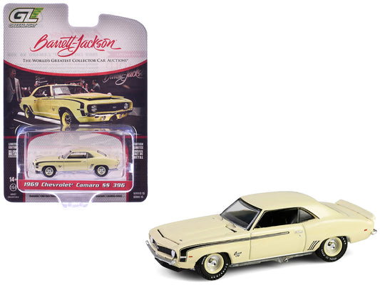 1969 Chevrolet Camaro SS 396 Butternut Yellow with Black Stripes "Barrett-Jackson" Series 15 1/64 T&y Diecast Model Car by Greenlight