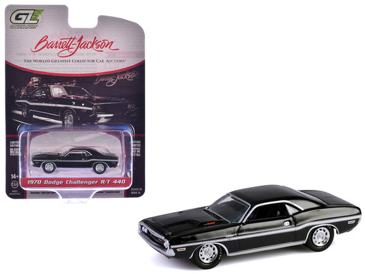 1970 Dodge Challenger R/T 440 Black with White Stripes "Barrett-Jackson" Series 15 1/64 T&y Diecast Model Car by Greenlight