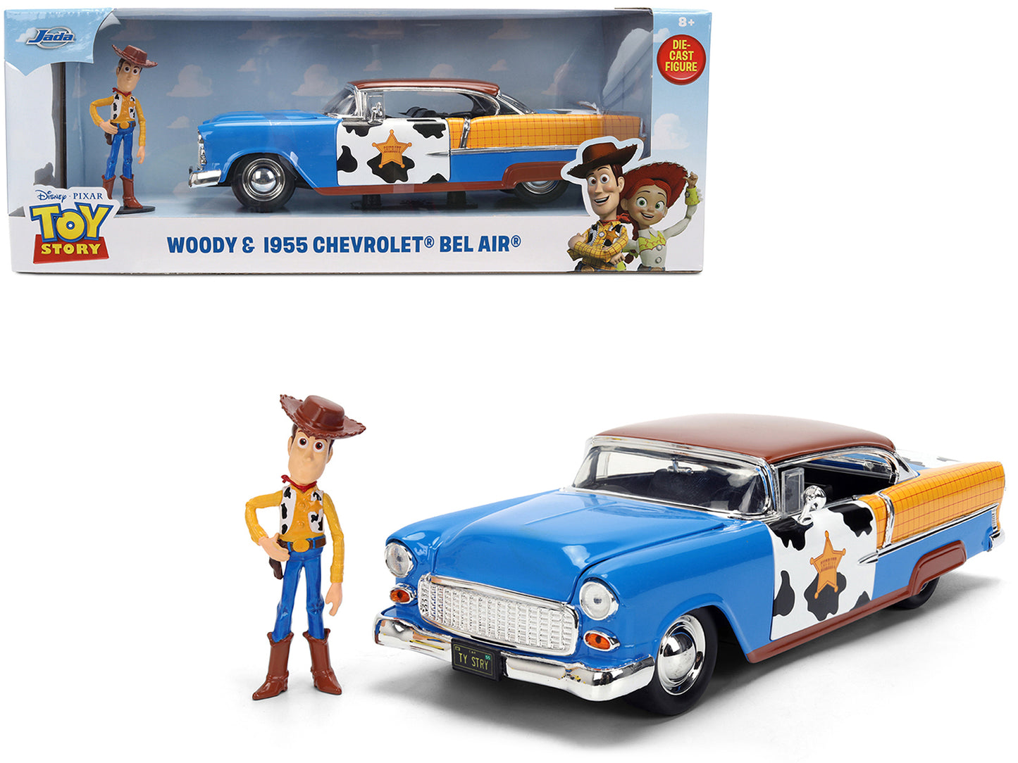 1955 Chevrolet Bel Air Blue with Graphics and Woody Diecast Figure "Toy Story" Franchise "Hollywood Rides" Series 1/24 Model Car by Jada <h2>1955 Jada</h2> <p>High-quality perfect for collectors enthu