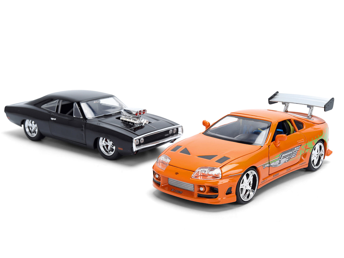 Dom's 1970 Dodge Charger R/T Black and Brian's Toyota Supra Orange with Graphics Set of 2 Cars "Fast & Furious 25th Anniversary" Furious" Series 1/24 Diecast Model by Jada <h2>Dom's Jada</h2> <p>High-