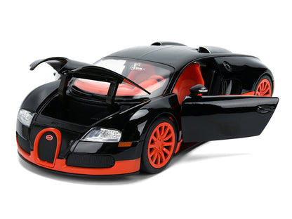 2011 Bugatti Veyron Black with Orange Accents and Orange Interior "Hyper-Spec" Series 1/24 Diecast Model Car by Jada