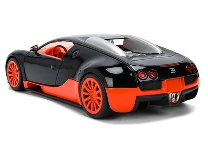 2011 Bugatti Veyron Black with Orange Accents and Orange Interior "Hyper-Spec" Series 1/24 Diecast Model Car by Jada