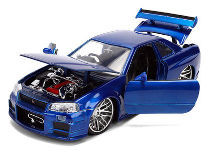 Brian's Nissan Skyline GT-R (R34) RHD (Right Hand Drive) Blue Color Brush Finish 25 Years of Fast & Furious Anniversary "2 Fast 2 Furious" (2003) Movie "Fast & Furious" 1/24 Diecast Model Car by Jada