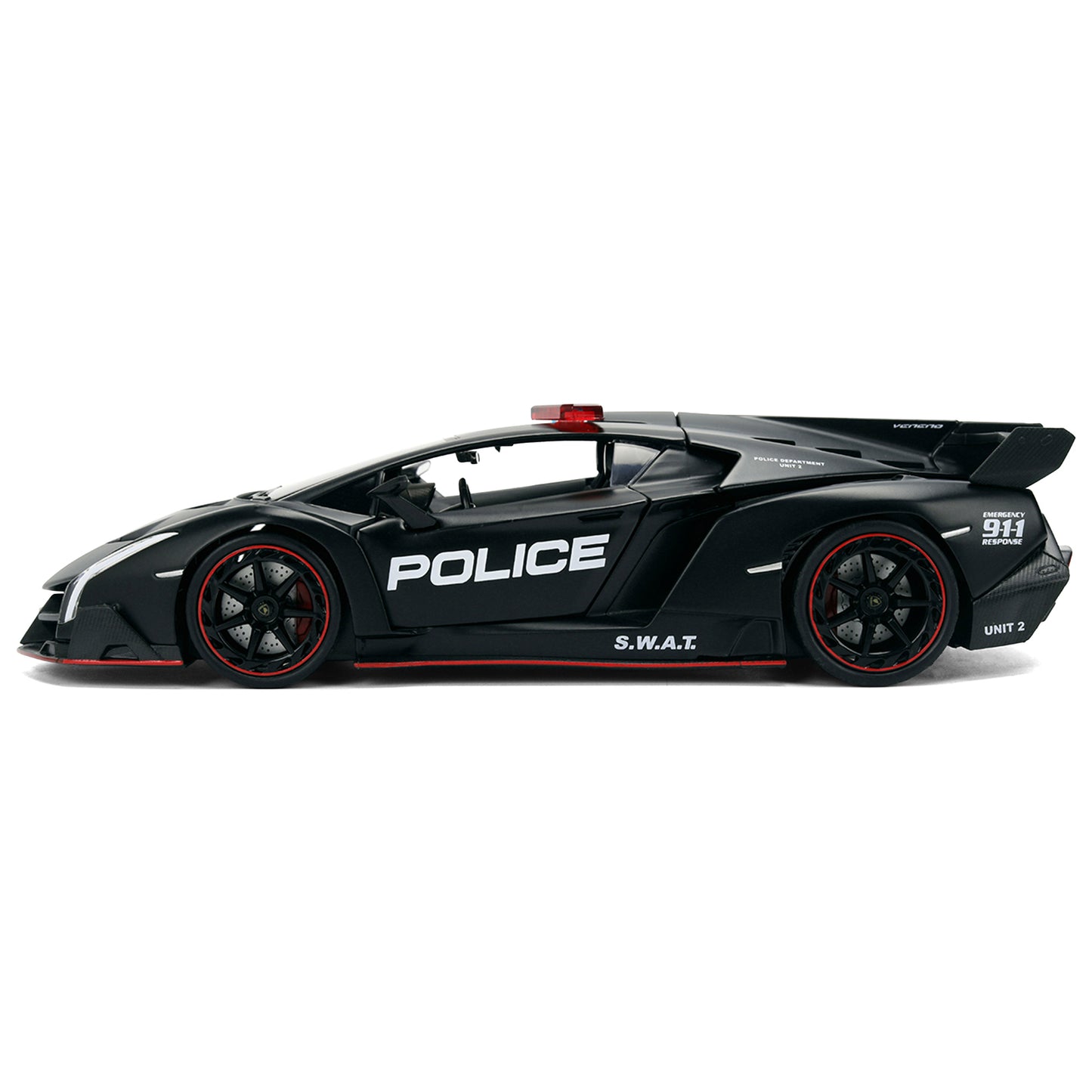 Lamborghini Veneno "Police" Matt Black "Hyper-Spec" Series 1/24 T&y Diecast Model Car by Jada