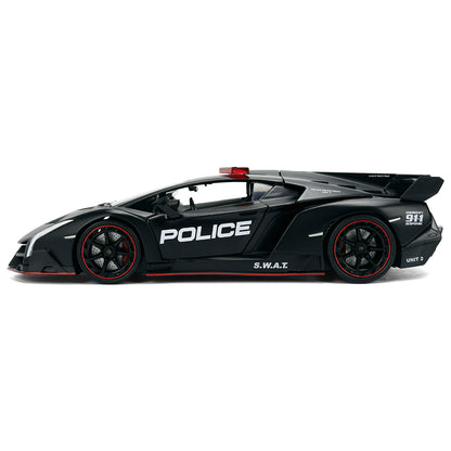 Lamborghini Veneno "Police" Matt Black "Hyper-Spec" Series 1/24 T&y Diecast Model Car by Jada