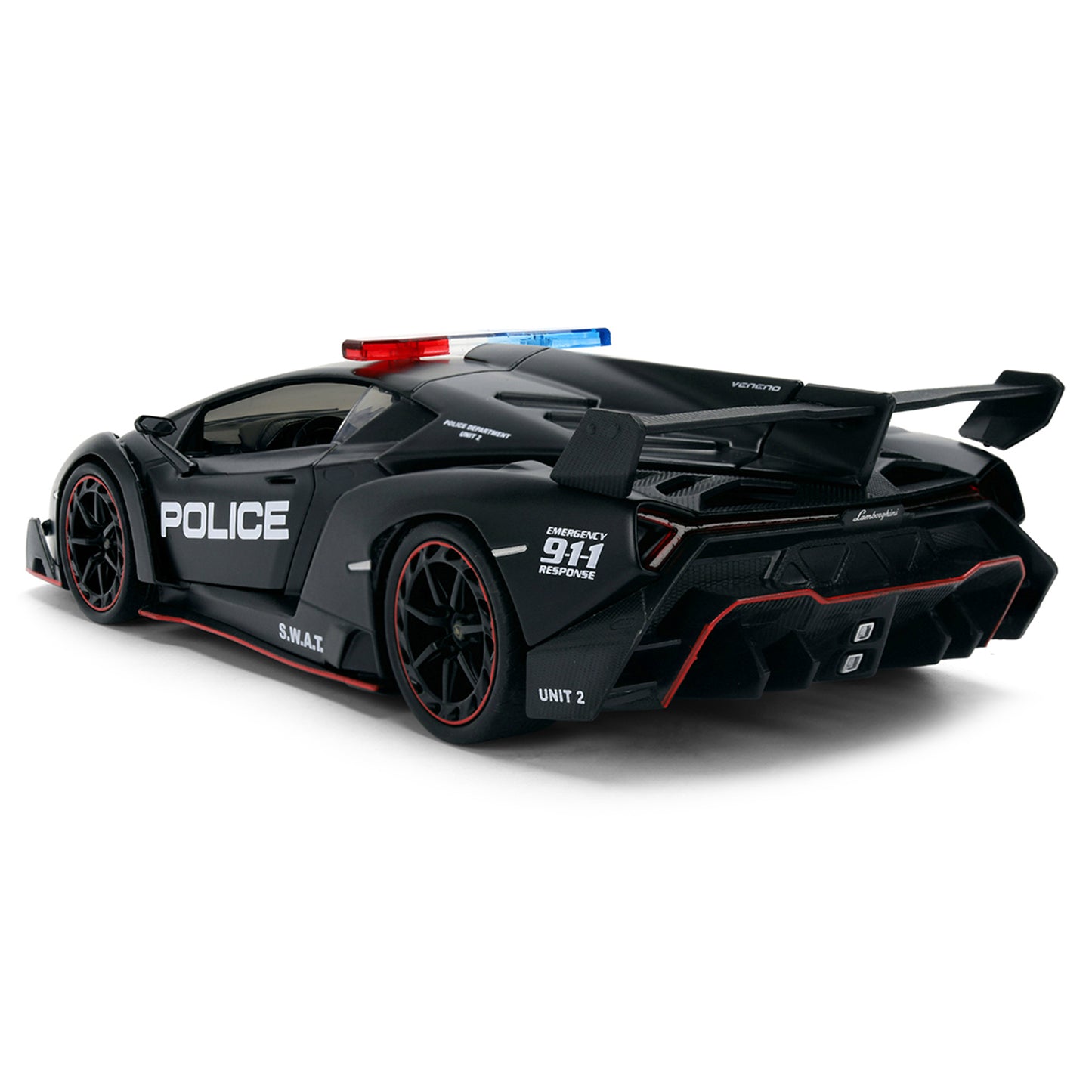 Lamborghini Veneno "Police" Matt Black "Hyper-Spec" Series 1/24 T&y Diecast Model Car by Jada