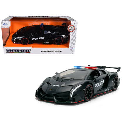 Lamborghini Veneno "Police" Matt Black "Hyper-Spec" Series 1/24 T&y Diecast Model Car by Jada
