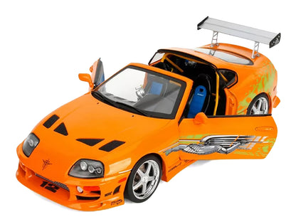 1993 T&yota Supra Orange with Graphics "The Fast and the Furious" (2001) Movie "25 Years of Fast & Furious" Series 1/18 T&y Diecast Model Car by Jada
