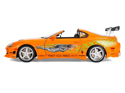 1993 T&yota Supra Orange with Graphics "The Fast and the Furious" (2001) Movie "25 Years of Fast & Furious" Series 1/18 T&y Diecast Model Car by Jada