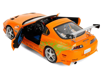 1993 T&yota Supra Orange with Graphics "The Fast and the Furious" (2001) Movie "25 Years of Fast & Furious" Series 1/18 T&y Diecast Model Car by Jada