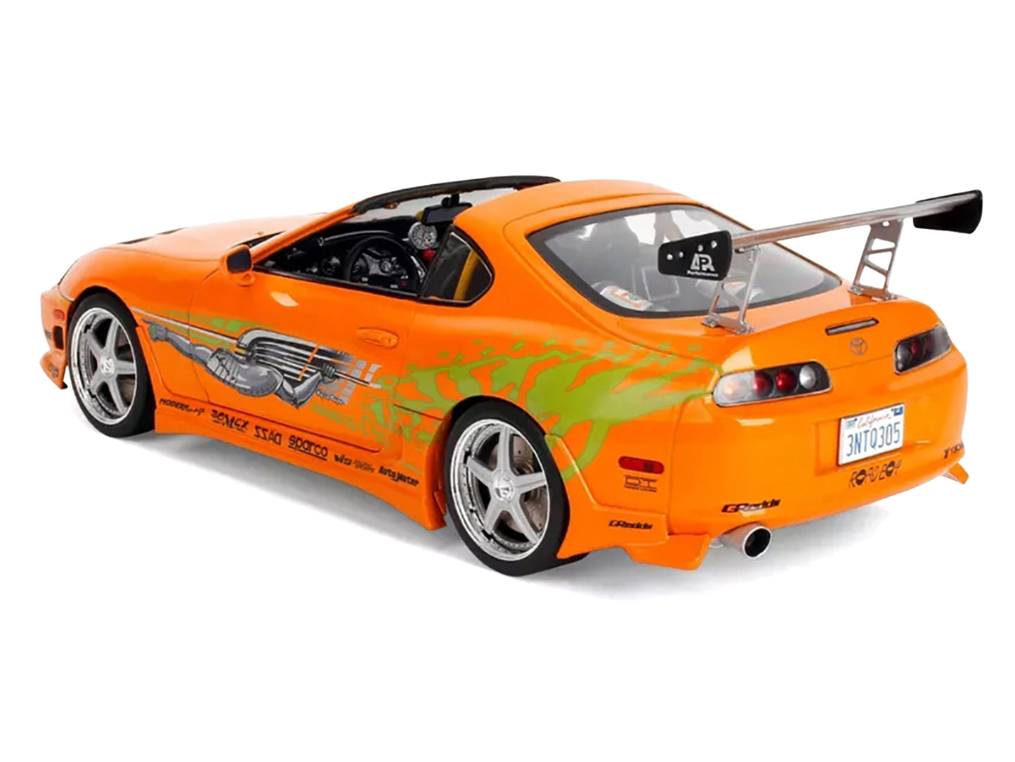 1993 T&yota Supra Orange with Graphics "The Fast and the Furious" (2001) Movie "25 Years of Fast & Furious" Series 1/18 T&y Diecast Model Car by Jada