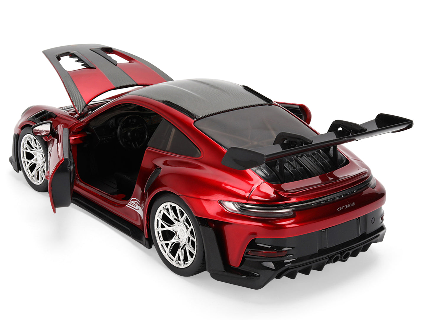 Porsche 911 (992) GT3 RS Red Chrome with Carbon Top and Hood Stripes "Hyper-Spec" Series 1/24 Diecast Model Car by Jada