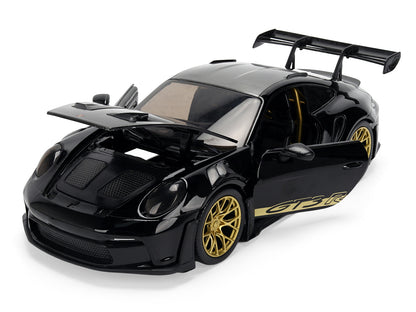Porsche 911 (992) GT3 RS Black with Carbon Top and Hood Stripes and Gold Wheels "Hyper-Spec" 1/24 Diecast Model Car by Jada
