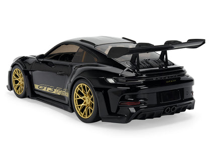 Porsche 911 (992) GT3 RS Black with Carbon Top and Hood Stripes and Gold Wheels "Hyper-Spec" 1/24 Diecast Model Car by Jada