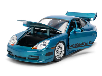 Porsche 911 GT3 RS (996) Blue Color Brush Finish "Fast Five" (2011) Movie "25 Years of Fast & Furious" Series 1/24 Diecast Model Car by Jada