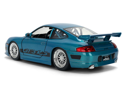 Porsche 911 GT3 RS (996) Blue Color Brush Finish "Fast Five" (2011) Movie "25 Years of Fast & Furious" Series 1/24 Diecast Model Car by Jada