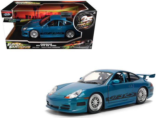 Porsche 911 GT3 RS (996) Blue Color Brush Finish "Fast Five" (2011) Movie "25 Years of Fast & Furious" Series 1/24 T&y Diecast Model Car by Jada