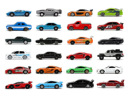 25 Years of Fast & Furious Advent Calendar Set of 24 Nano Cars "Nano Hollywood Rides" Series Diecast Model Cars by Jada