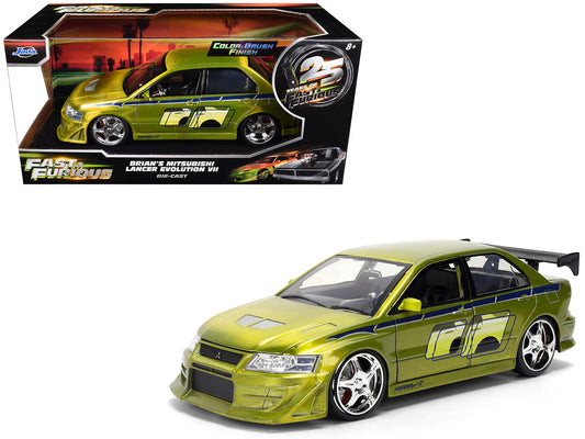 Brian's Mitsubishi Lancer Evolution VII Green Color Brush Finish "2 Fast 2 Furious" (2003) Movie "25 Years of Fast & Furious" Series1/24 T&y Diecast Model Car by Jada