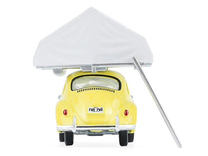 GreenLight Volkswagen Classic Beetle Yellow with White Flower Graphics and Interior Camp'otel Cartop Sleeper Tent "The Great Outdoors" Series 4 1/64 Diecast Model Car by <h2>Volkswagen Greenlight</h2>