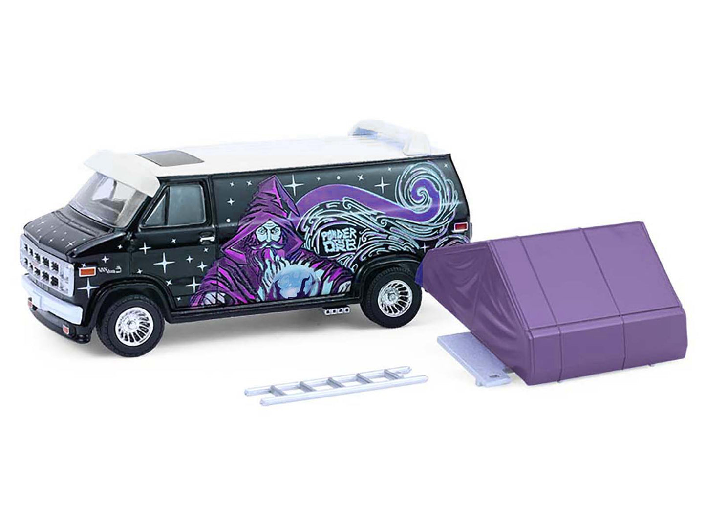 GreenLight 1978 GMC Vandura Custom Van Black with Wizard Graphics and White Top Camp'otel Cartop Sleeper Tent "The Great Outdoors" Series 4 1/64 Diecast Model Car by <h2>1978 Greenlight</h2> <p>High-q
