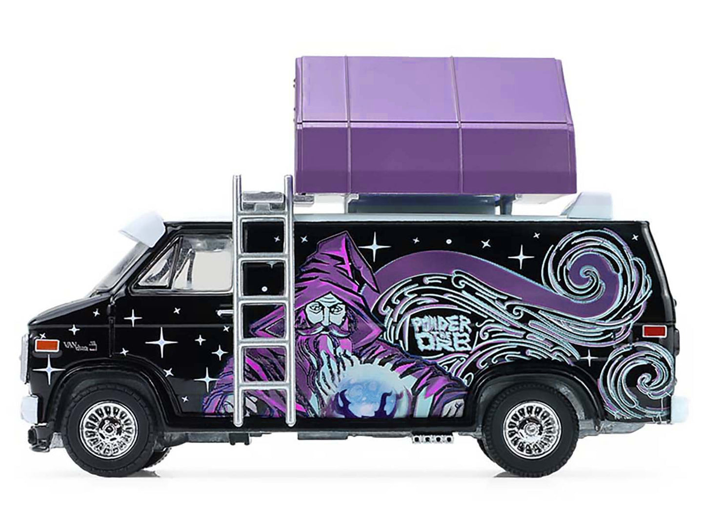 GreenLight 1978 GMC Vandura Custom Van Black with Wizard Graphics and White Top Camp'otel Cartop Sleeper Tent "The Great Outdoors" Series 4 1/64 Diecast Model Car by <h2>1978 Greenlight</h2> <p>High-q
